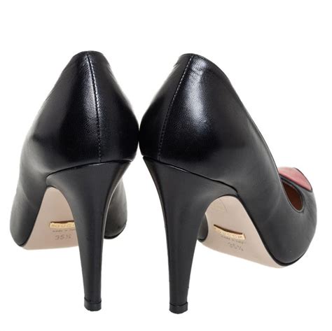 GUCCI Nappa Molina Heart Pumps Heels 38.5 Black Red